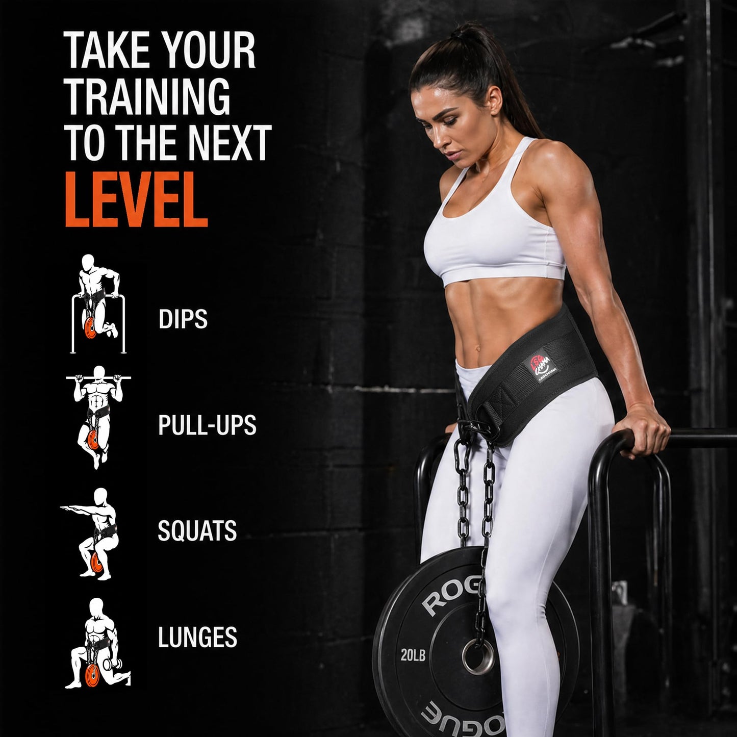 Dip Belt with Chain for Weightlifting, Neoprene Waist Belt for Gym Workout,Pull Ups, Training, Fitness Exercise, Men, Women