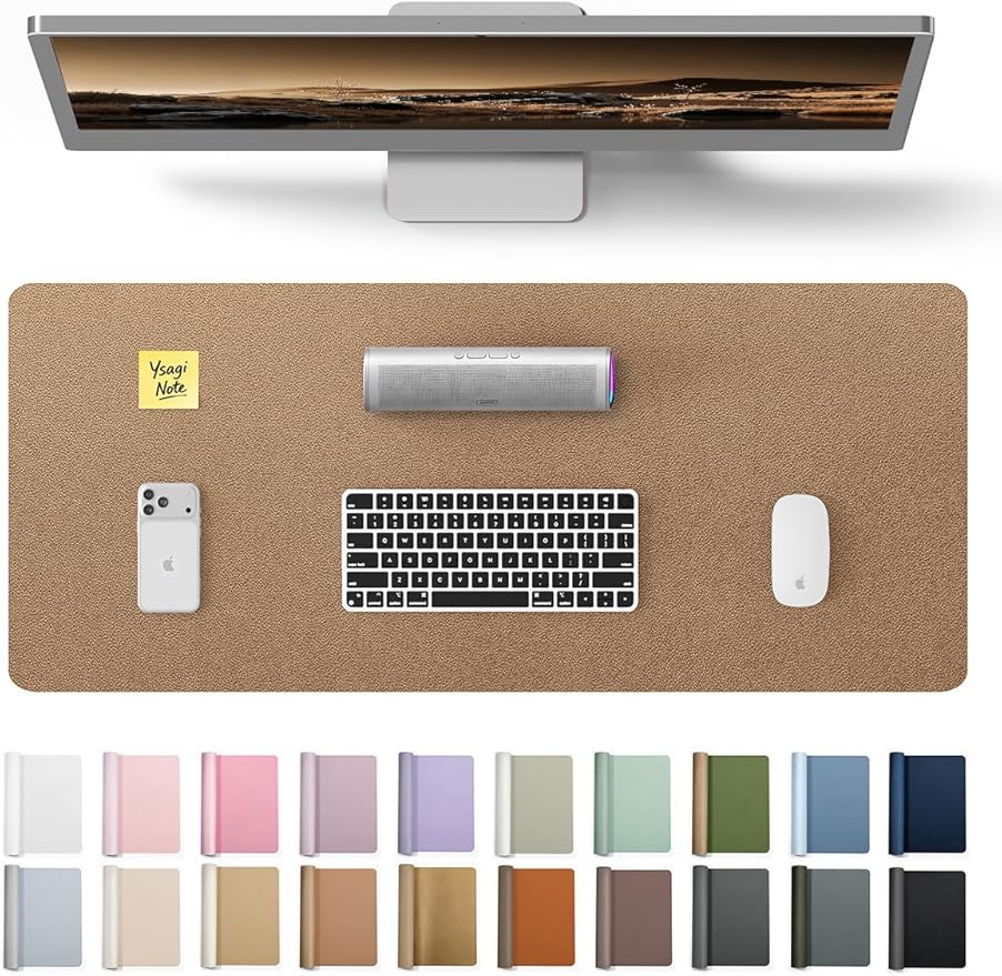 YSAGi Leather Desk Protector, Office Mat, Large Mouse Mat, Non-Slip PU Leather Blotter, Laptop Desk Pad, Waterproof Writing Pad for Office and Home (Shiny Bronze, 23.6" x 13.8")