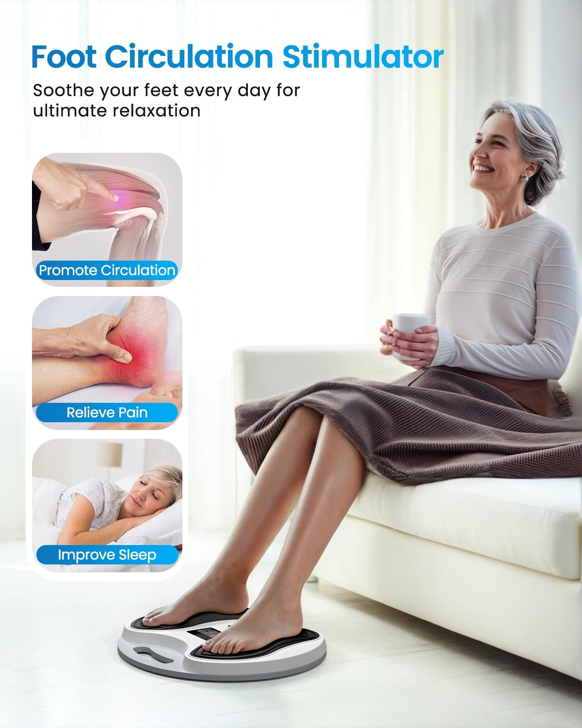 EMS Foot Massager for Neuropathy, NMES Foot Stimulator for Neuropathy Feet Nerve FSA&HSA Eligible item Electric Foot Massager for Circulation and Pain Relief with 4 TENS Unit Muscle Stimulator Pads