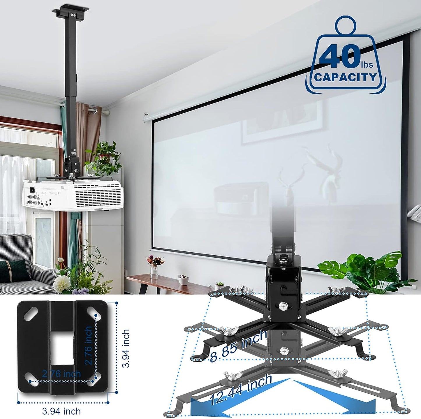 DAWASAPAT 3-in-1 Projector Mount Wall/Ceiling Projection Bracket, Universal Height Adjustable Hanging Mount Bracket