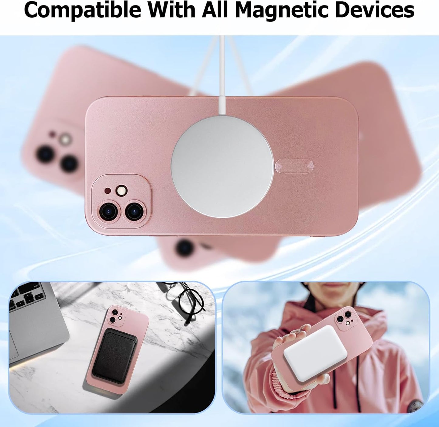 ankofave 12 12 6.1"-Pink Magnetic Case for iPhone Phone Case for Women/Men, Shockproof Matte Luxury Soft Metallic