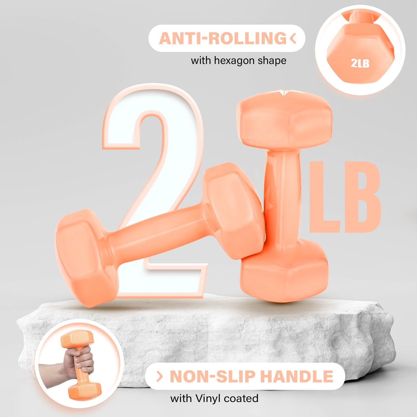 Yes4All Dumbbell Vinyl Coated - 2 lbs - Peach Puzz - Pair