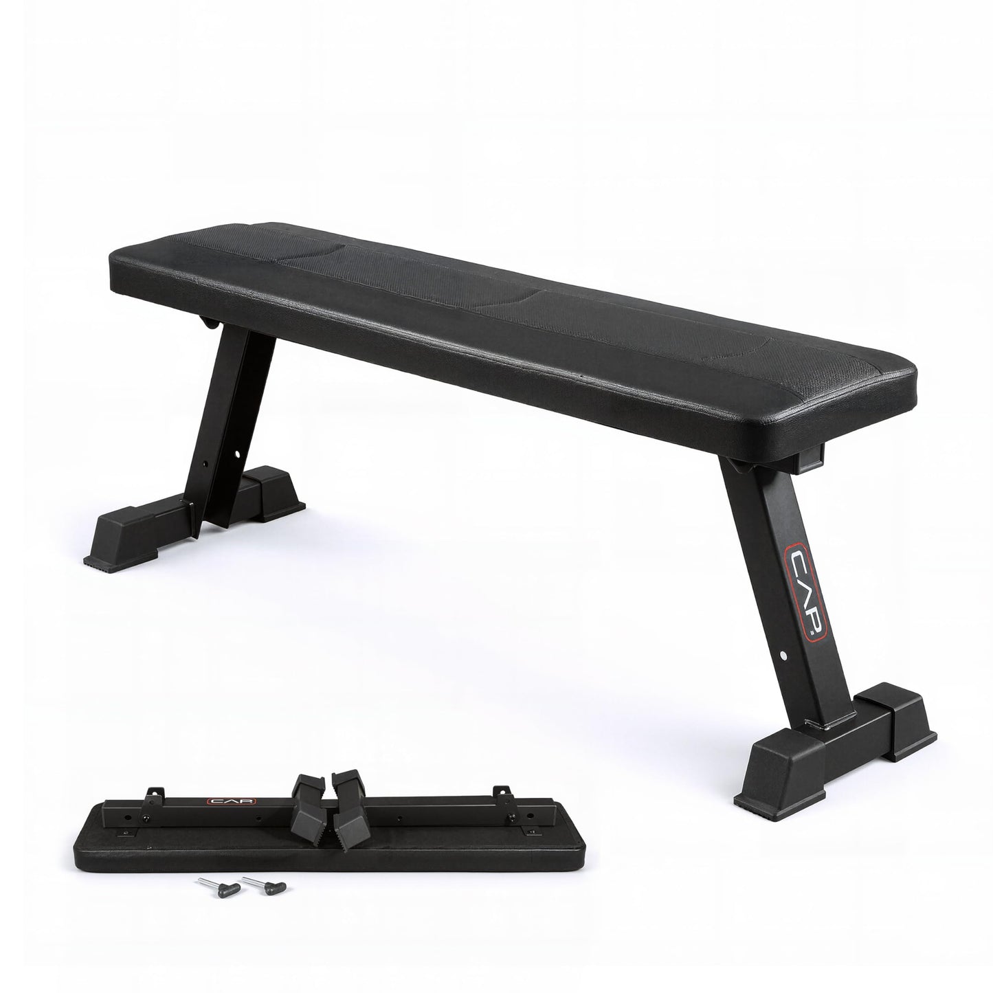 CAP Barbell Foldable Flat Weight Bench | Folding Workout Bench with Steel Frame, Thick Box-Stitched Padding & 600 LB Capacity | Compact Home Gym Strength Training Bench