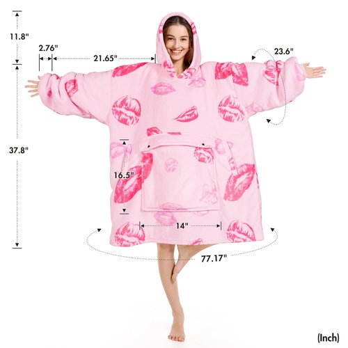 Narecte Oversized Blanket Hoodie Wearable Blanket Sweatshirt for Women Adults Soft Hooded Blanket Warm Oversized Hoodie Blanket Birthday Gifts for Women Christmas Gift for Friends Female Kiss