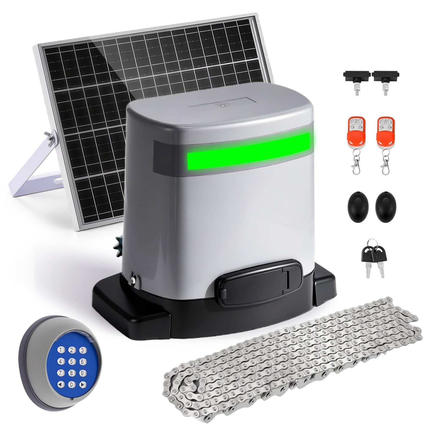 Spolehli 1300lb Sliding Gate Opener with Chain Drive & Solar Panel, WiFi/App & Keypad & Remote Control, Built-in Backup Battery & Infrared Safety Sensor - Complete Automatic Motor Kit for 40ft Gates