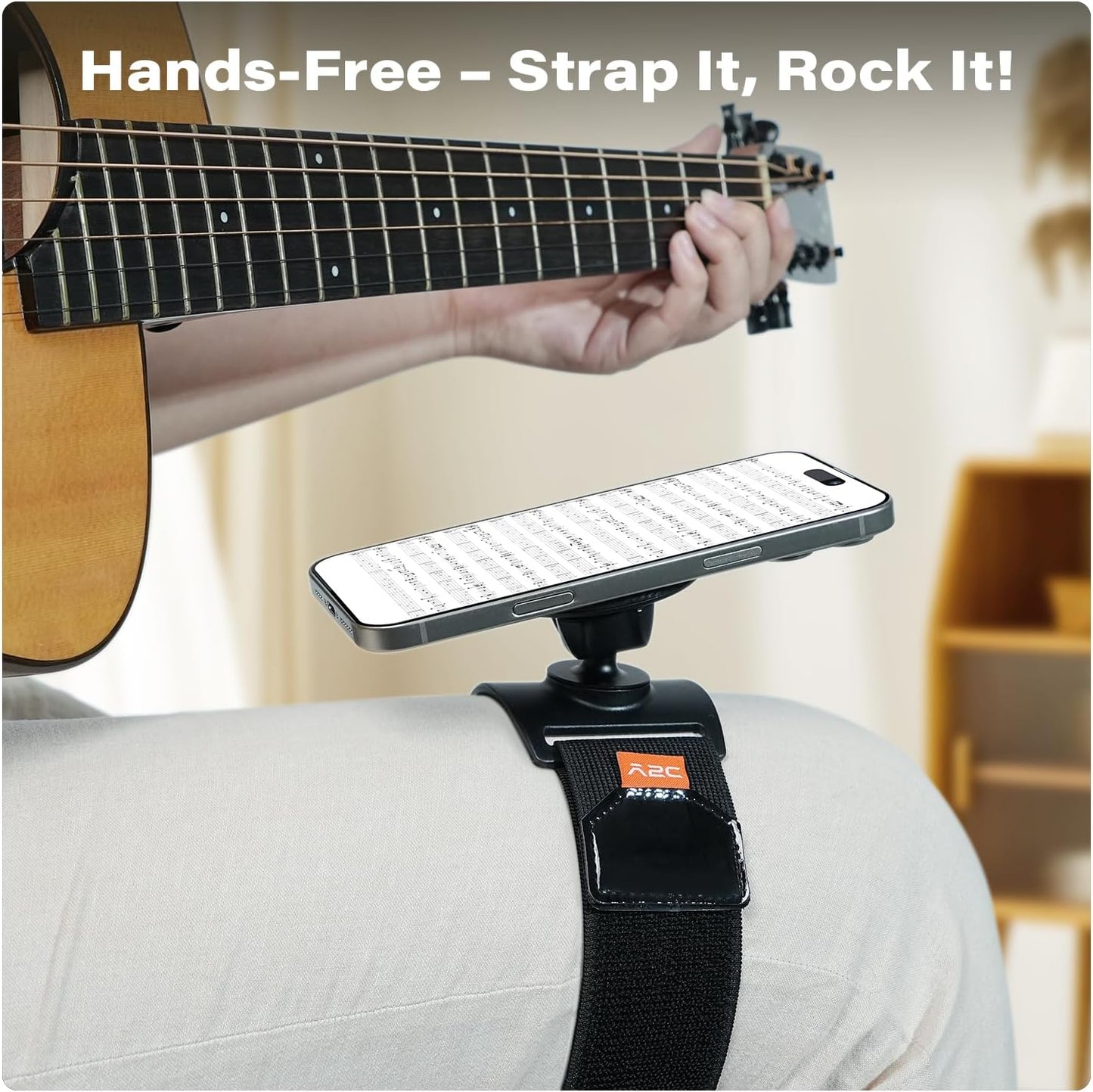 A2C 360 Magnetic Guitar Phone Holder Mount with Adjustable Elastic Strap | Rotatable Ball Head | Guitar Accessory Gift