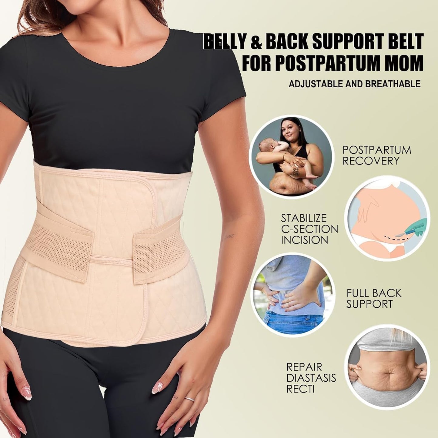 MAMODY Postpartum Belly Band – Postpartum Belly Wrap, Abdominal Binder Post Surgery C-section Recovery Support Belt After Birth Brace, Slimming Girdles (Classic Beige, S/M)