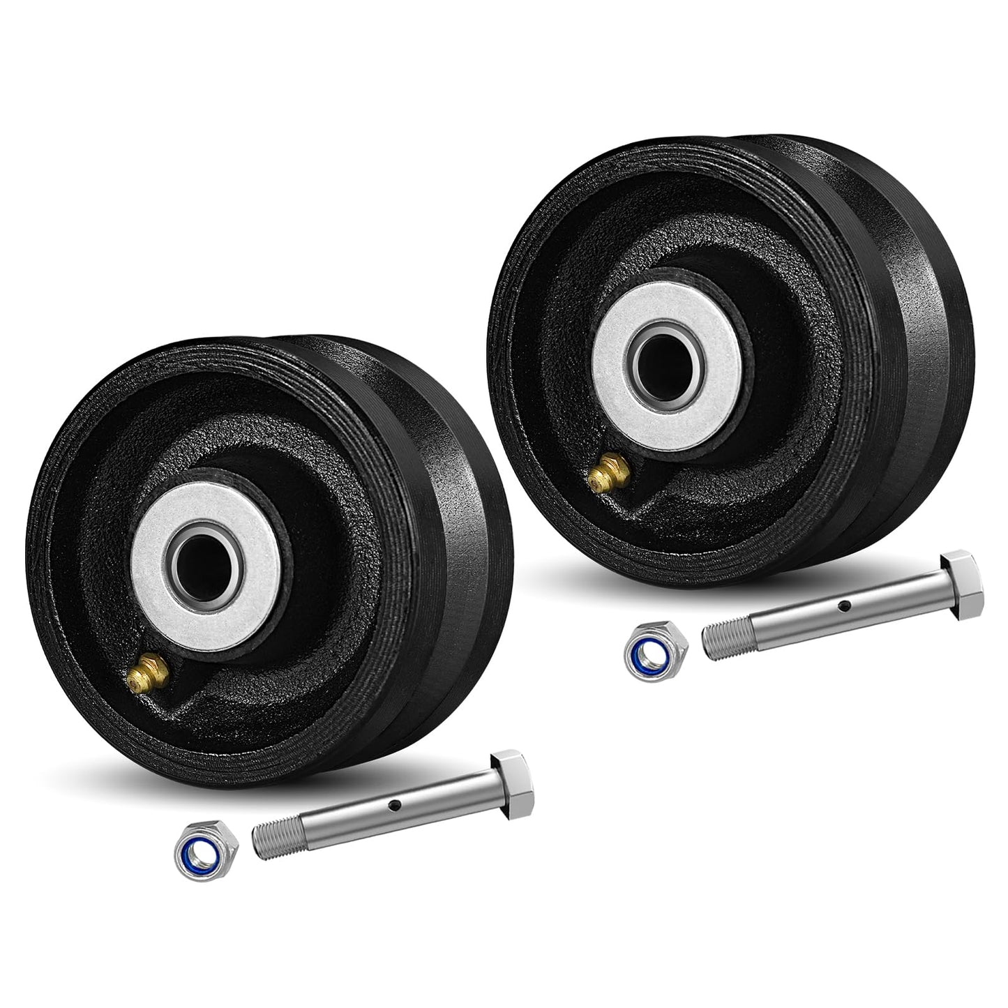CWfutureparts 4" X 2" Cast Iron V Groove Wheel with Roller Bearing, 1600 lbs Capacity,Industrial Metal Casters for Roll Tracks, Rolling, Sliding Gates(2 Pack Black)