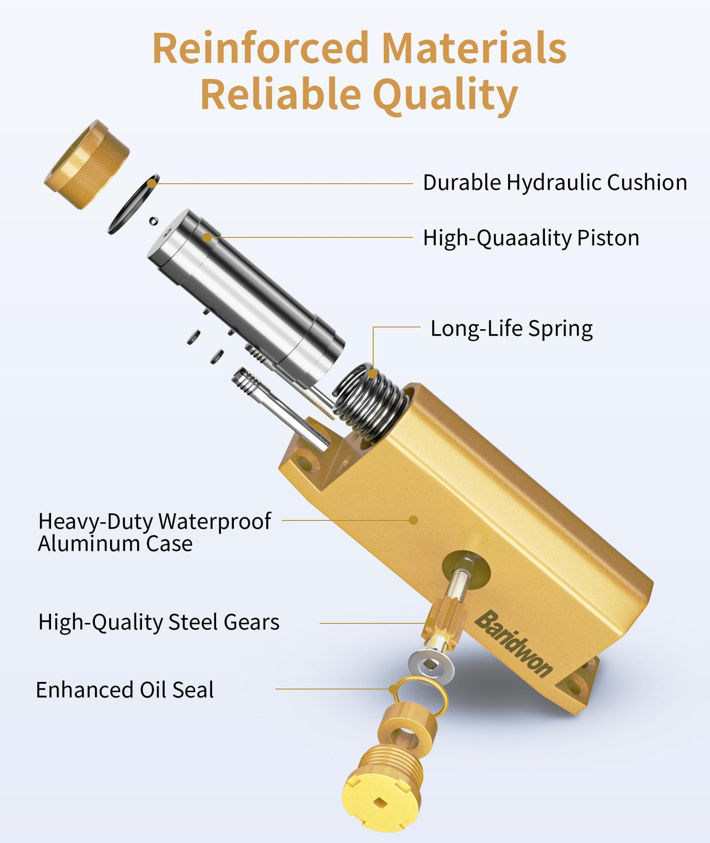 Baridwon Dullgolden Hydraulic Door Closer Medium Size, Automatic No Slam for Home & Commercial Use