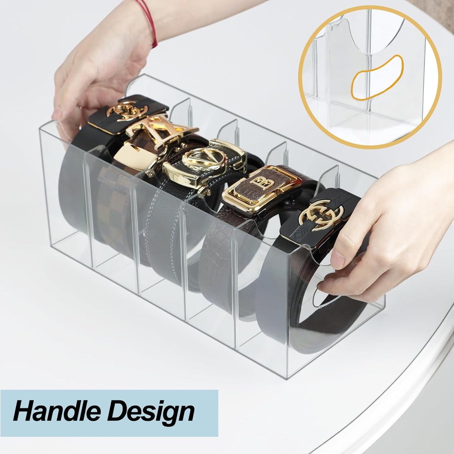 ZEXALOR Acrylic Belt Organizer - 5-Compartment Clear Storage Holder for Closet & Kitchen