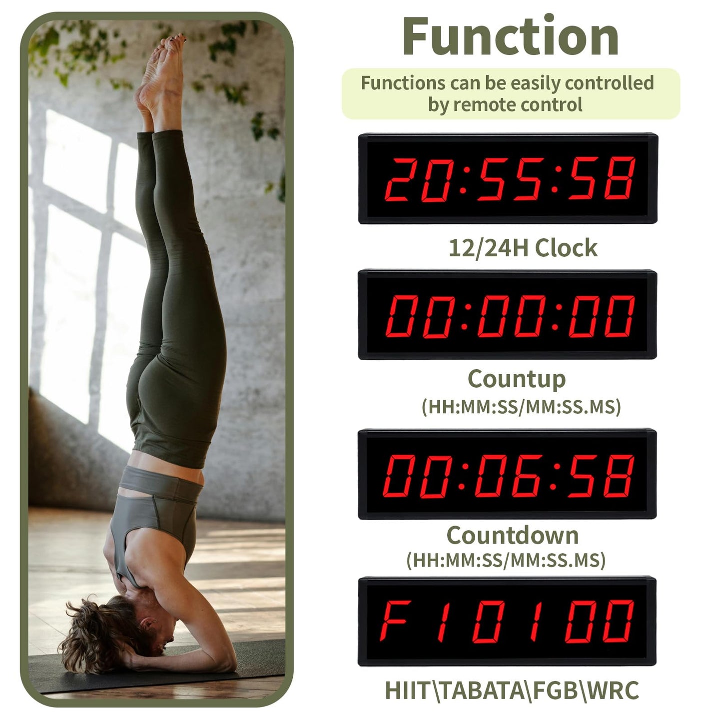 Digital Gym Timer Clock with Wireless Start/Stop Button, Workout Clock with Remote Control, Wall Clock for Home Gym with Interval Timer, Stopwatch, Count Up/Down