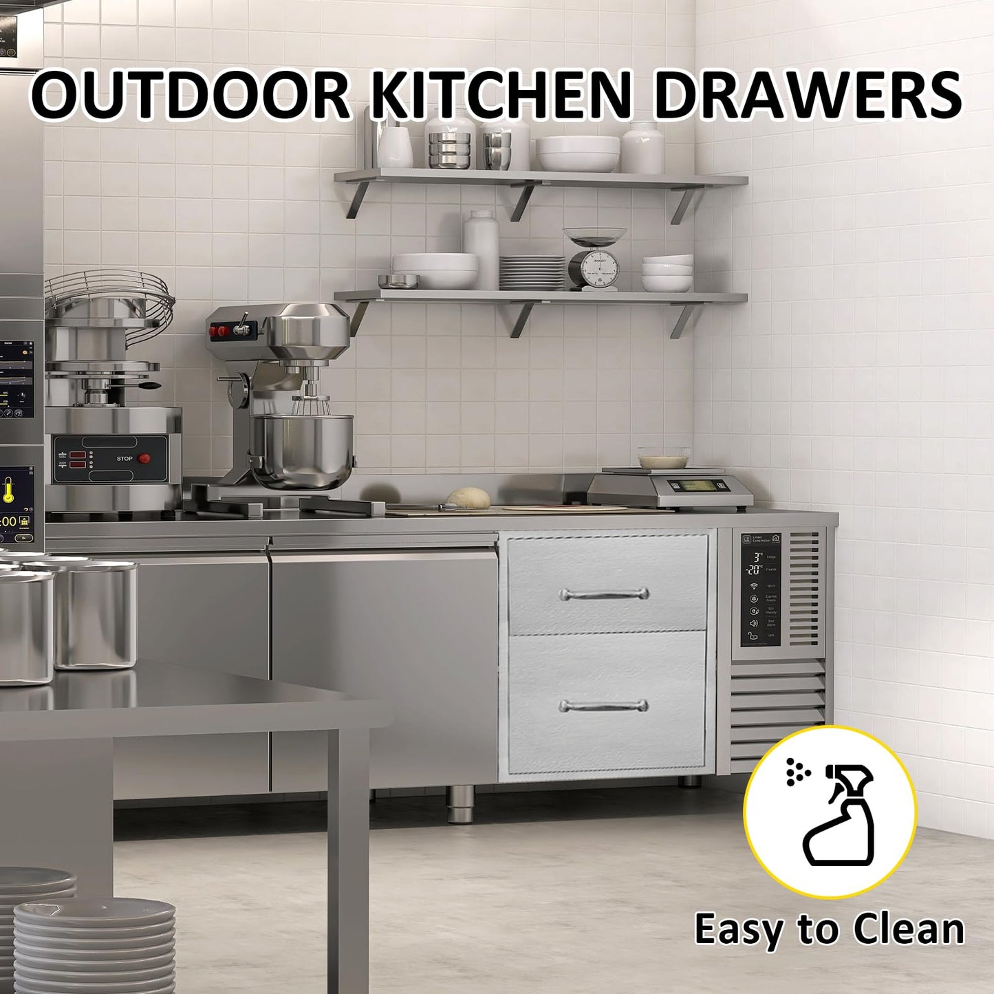 SGOLAN Outdoor Kitchen Drawers 14" W x 21" H x 21" D Flush Mount Double BBQ Drawers with Chrome Handle Stainless Steel Drawer for Outdoor Kitchen Island, Patio Grill Station