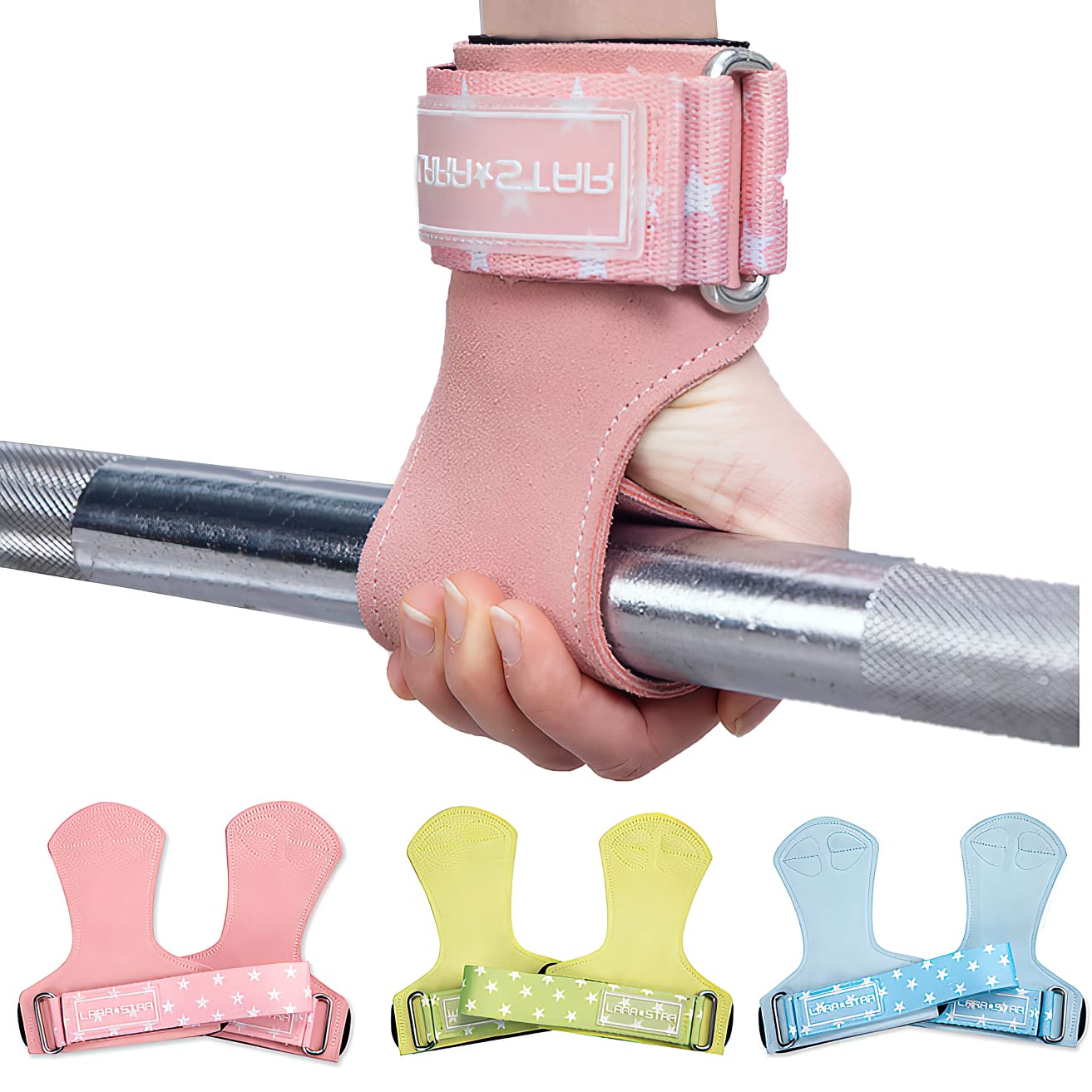 LARA STAR Premium Weight Lifting Wrist Hooks Straps for Maximum Grip Support - Deadlift Gloves and Grip Pads Alternative in Fitness Gym Power Training Like Pull Up Deadlifting & Shrugs (Pink)