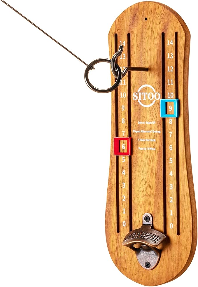 Ring Toss Game for Adults, Hook and Ring Game with String and Hooks for Indoor & Outdoor, Ring Hook Game with Bottle Opener, Gifts for Men