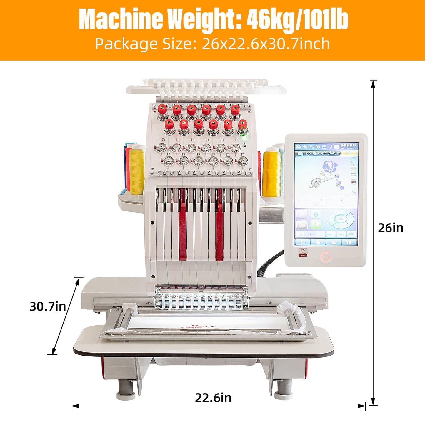 Commercial Embroidery Machine, Multi Needle Embroidery Machine 12 Needles, 11.8"x7.8" Embroidery Area, 1000SPM Max Speed, Wifi & 10.1" Touch Screen, Suitable for 3D Hat, Flat & Garments (YS-1201-MINI)