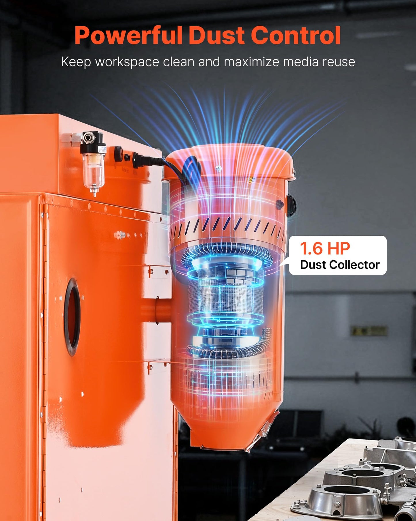 VEVOR Heavy Duty Sandblasting Cabinet Kit, Industrial-Grade Steel Sand Blasting Cabinet with Dual Blasting Guns & 1.6HP Dust Collector for Oversized Parts Surface Finishing, Rust Removal