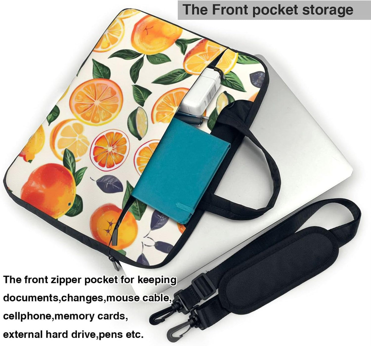 JIPOFD citrus fruit pattern Print Structured Laptop Bag Oxford Cloth Briefcase Padded Shoulder Case with Front Pockets