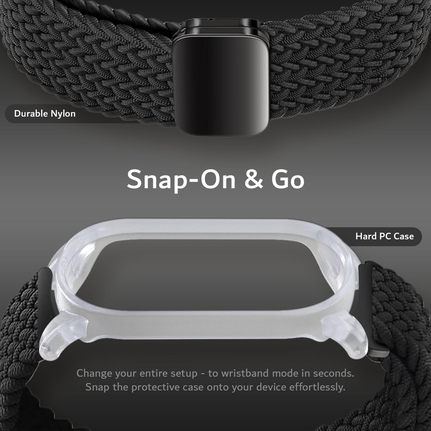 4.8"-9.0" TUDIA Snap On PC Case & Adjustable Braided Magnetic Wristband Compatible with PLAUD NotePin AI Voice Recorder