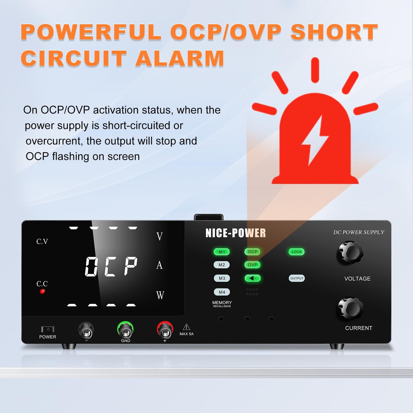 NICE-POWER DC Power Supply Variable, 30V 40A 1200W High Power Switching DC Regulated Bench Power Supply with Output Switch, OCP & OVP, Memory Function, Encoder Knob, 4-Digit LED Display, Lock Button