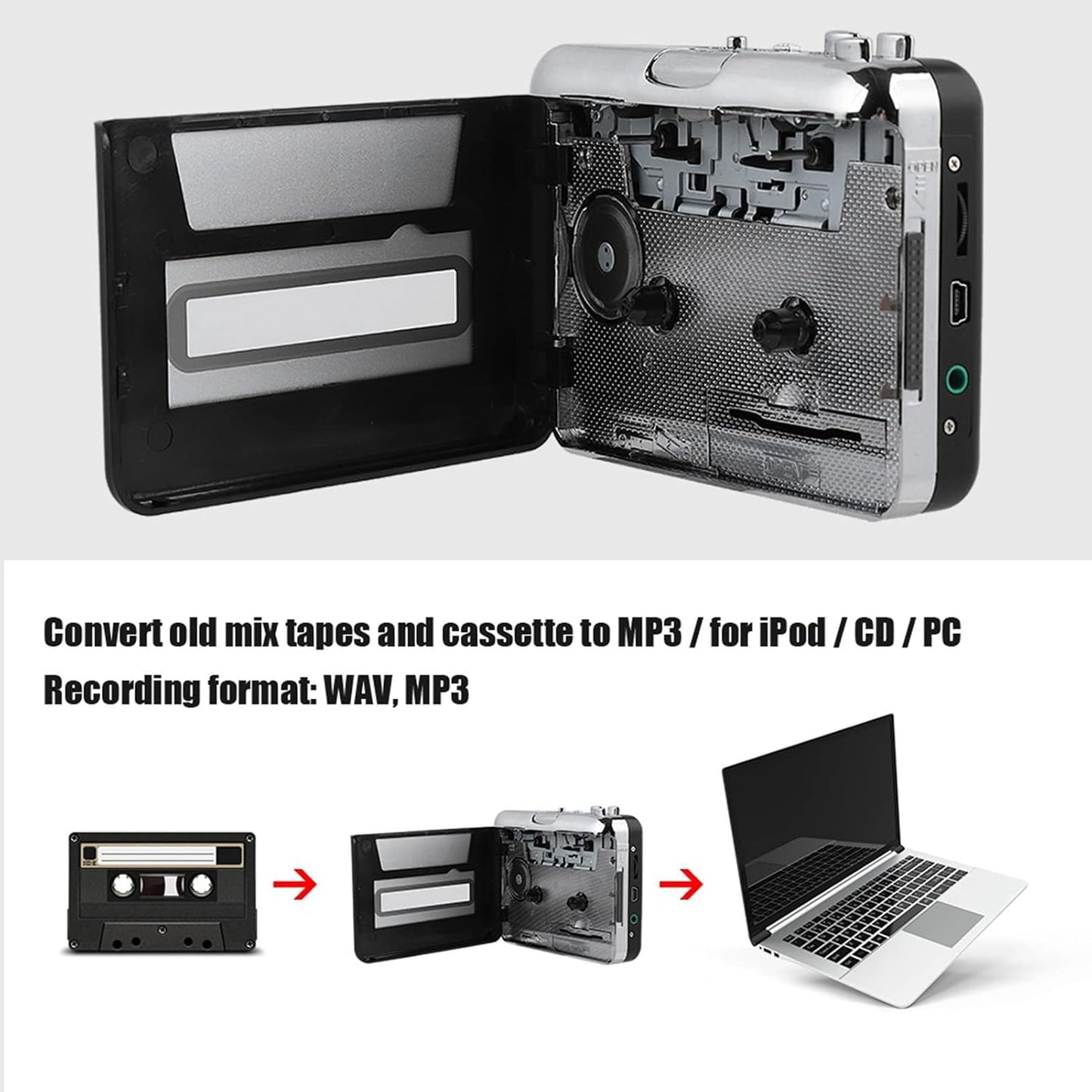 Cassette Cassette MP3 Portable Player Recorder Converter, Tape to Converter Convert Tapes to Digital Files via USB