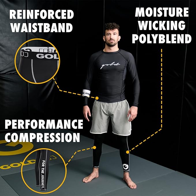 Gold BJJ Jiu Jitsu Spats - Base Layer for Gi and No-Gi Grappling - Martial Arts Pants