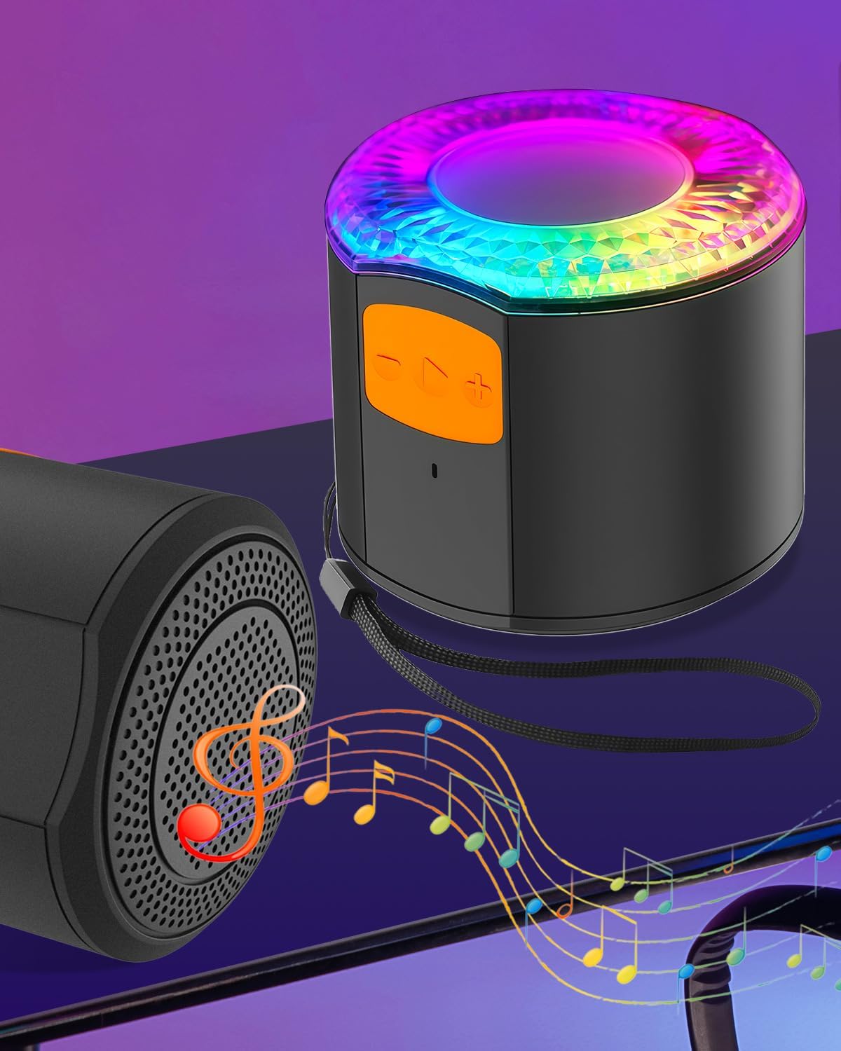 Amagle Small Portable Speakers Bluetooth Wireless with Lights, Magnetic Stick On Mini Bluetooth Speaker Lights, Little