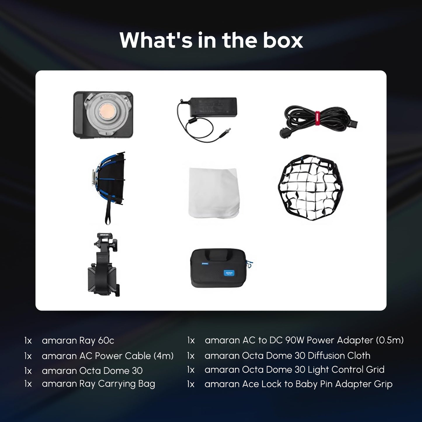 Amaran Ray 60c RGB Video Light,60W Portable Studio Photography Light CCT 1,800K-20,000K with Softbox Portable Bag for YouTube,TikTok,Live Streaming,Weddings,Vlog
