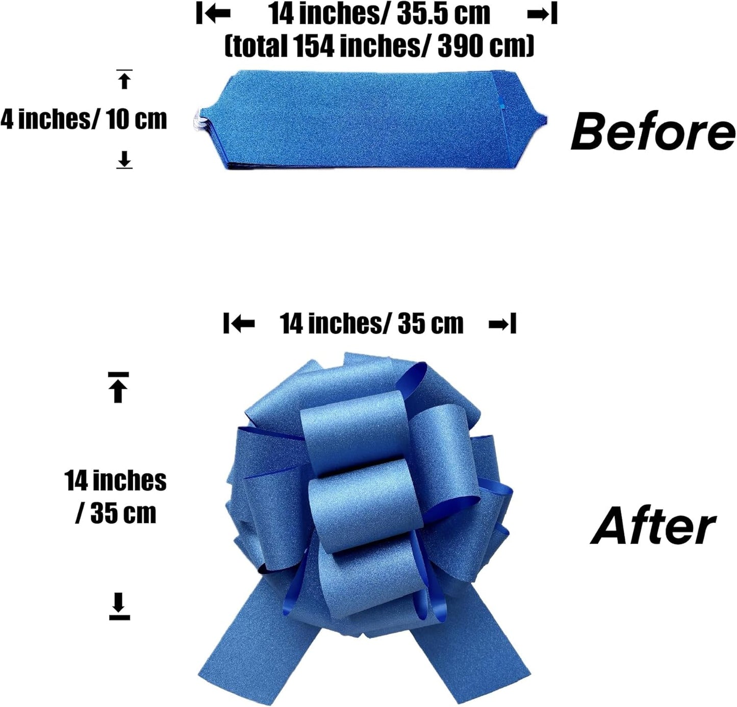 Skiennix Large Royal Blue Pull Bow - 14 Inch Glitter Ribbon Bow for Gifts, Parties & Home Decor