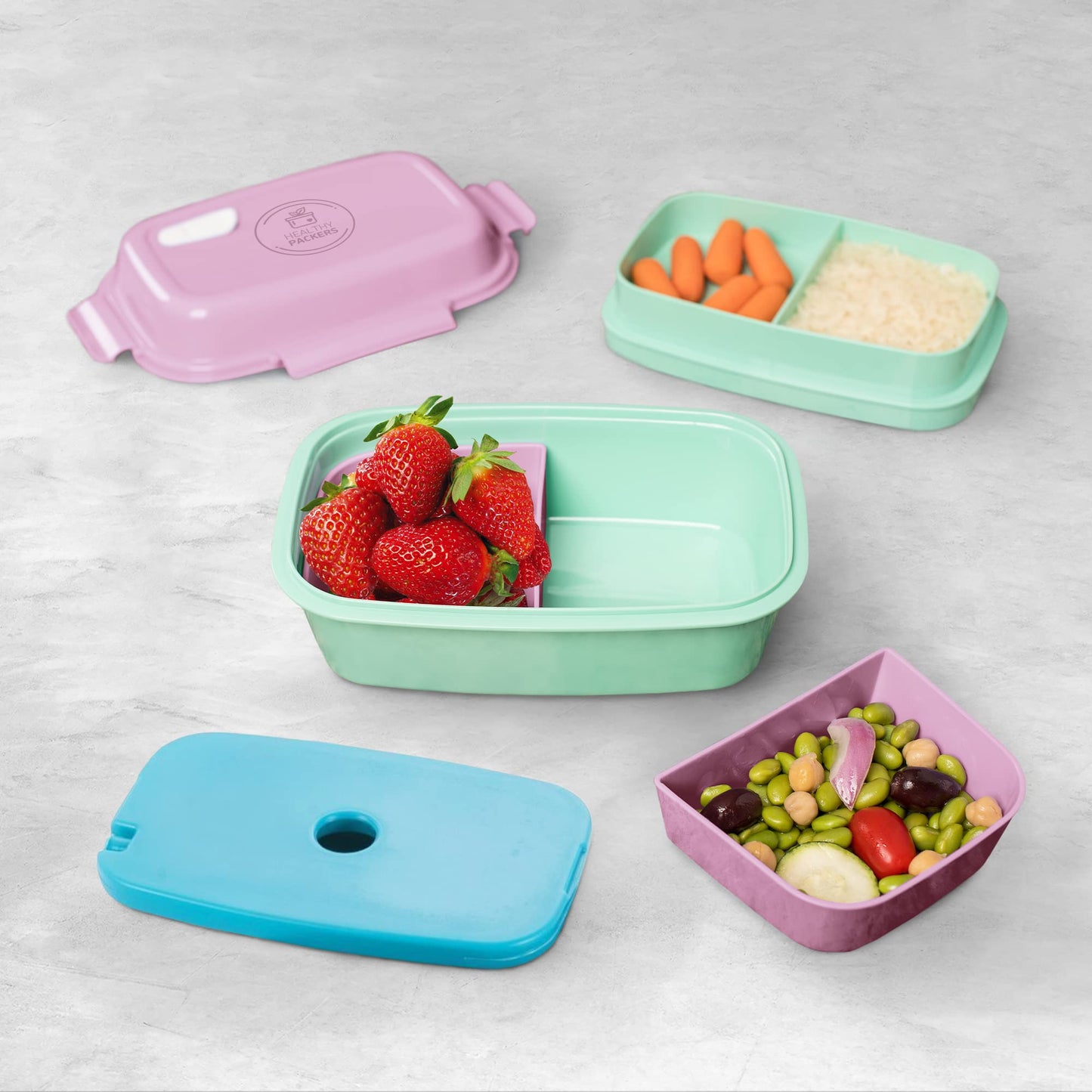 Ultimate Bento Box - Lunch Box for Kids & Adults with Removable Ice Pack - Leakproof, Multi-Compartment Food Container with Removable Containers - Microwave & Dishwasher Safe (Pink, Green, Pink)
