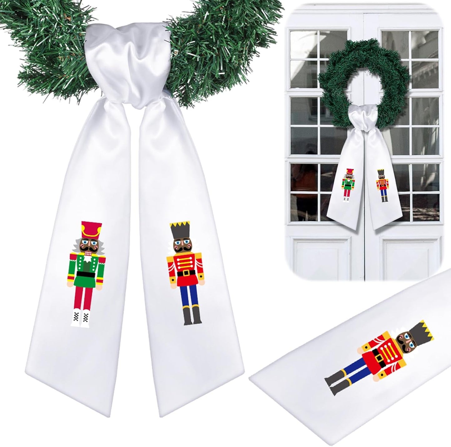 Skiennix Wreath Sash - Satin Blank Sashes for Embroidery | Indoor/Outdoor Home Decor (White, Nutcracker)