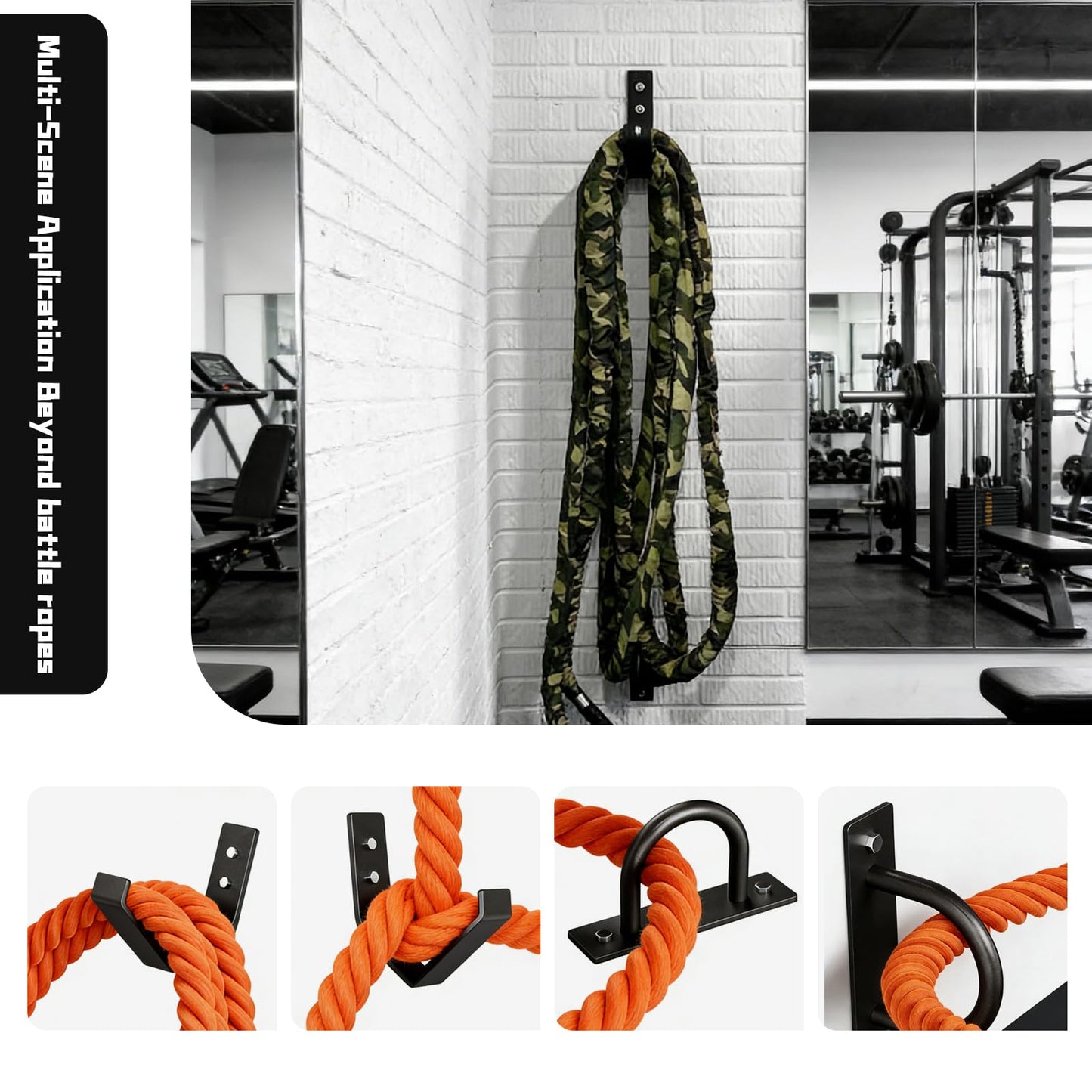 Heavy Duty Steel Battle Rope Wall Anchor Kit with Storage Hook, Fitness Rope Wall Mount for 30-50 Feet 1"-2.5" Battle Ropes