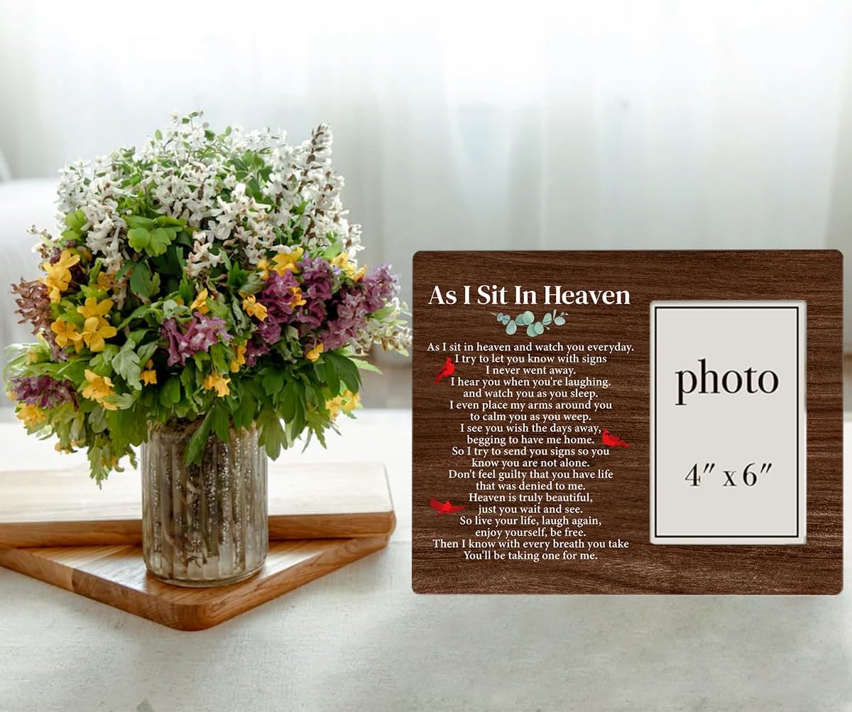 Zauly Sympathy Gift Picture Frame - Memorial Frame for Loved Ones | 4 x 6 Inch, 'As I Sit in Heaven'