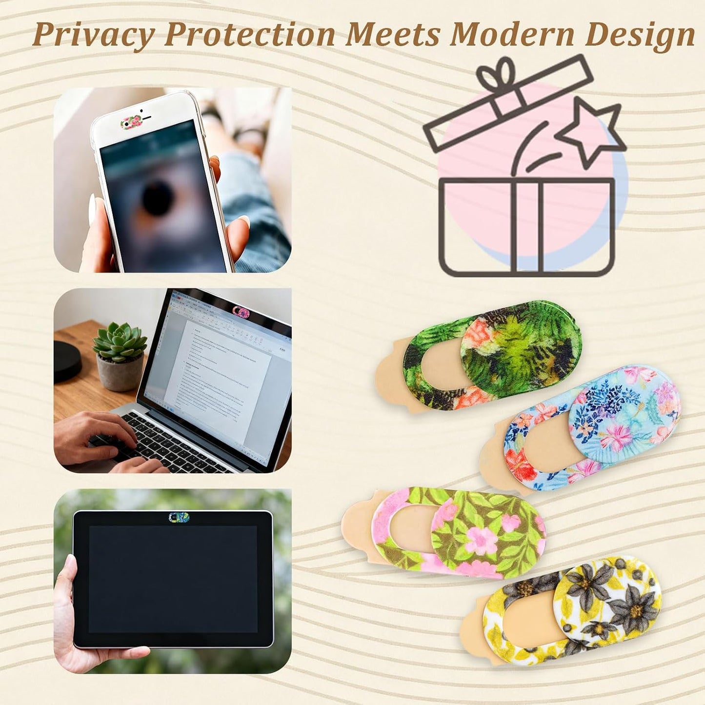 Brvlsoc 10-Pack Laptop Camera Cover Slide Cute Ultra Thin Floral Webcam Cover for iPhone, iPad, MacBook, Laptop, PC