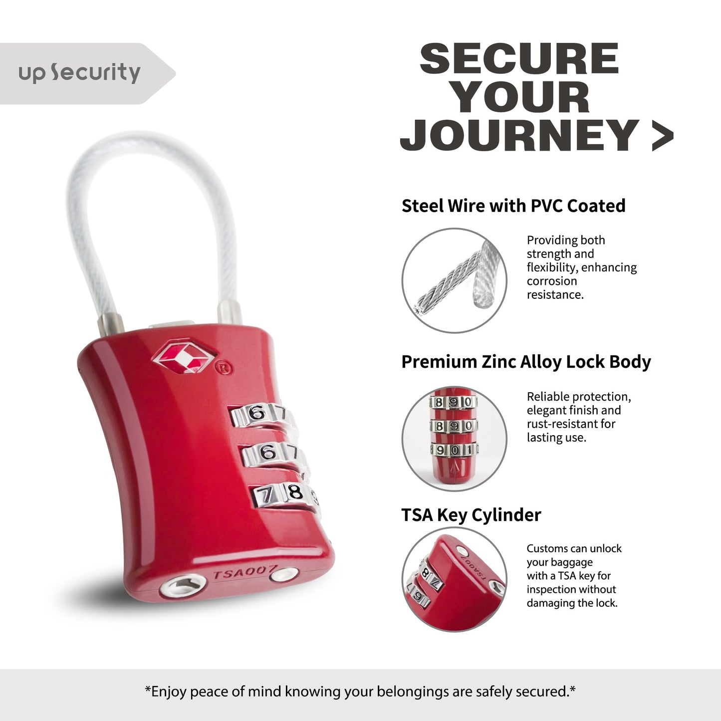 UP Security Suitcase Locks TSA Approved, Small Padlock Combination, TSA Locks for Luggage, Combo Travel Padlock with Code for Backpack, Gym Locker, Ammo Can (Black+Red)