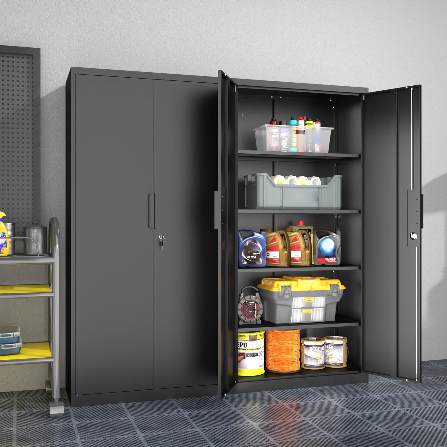 HOMOFFICE Metal Garage Storage Cabinet with Lock, 71" Tall Steel Storage Locker with 4 Adjustable Shelves, Heavy Duty Metal Cabinet for Garage, Office, Home, 31.5”W × 16.5”D, Black