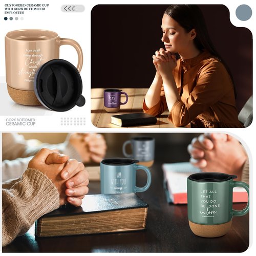 FillTouch 6 Pcs Mothers Day Christian Gifts Mug Bulk 15 oz Religious Cups Cork Bottom Coffee Mugs with Verses Inspirational Gifts for Women Men Bible Study Group Member Church Favors