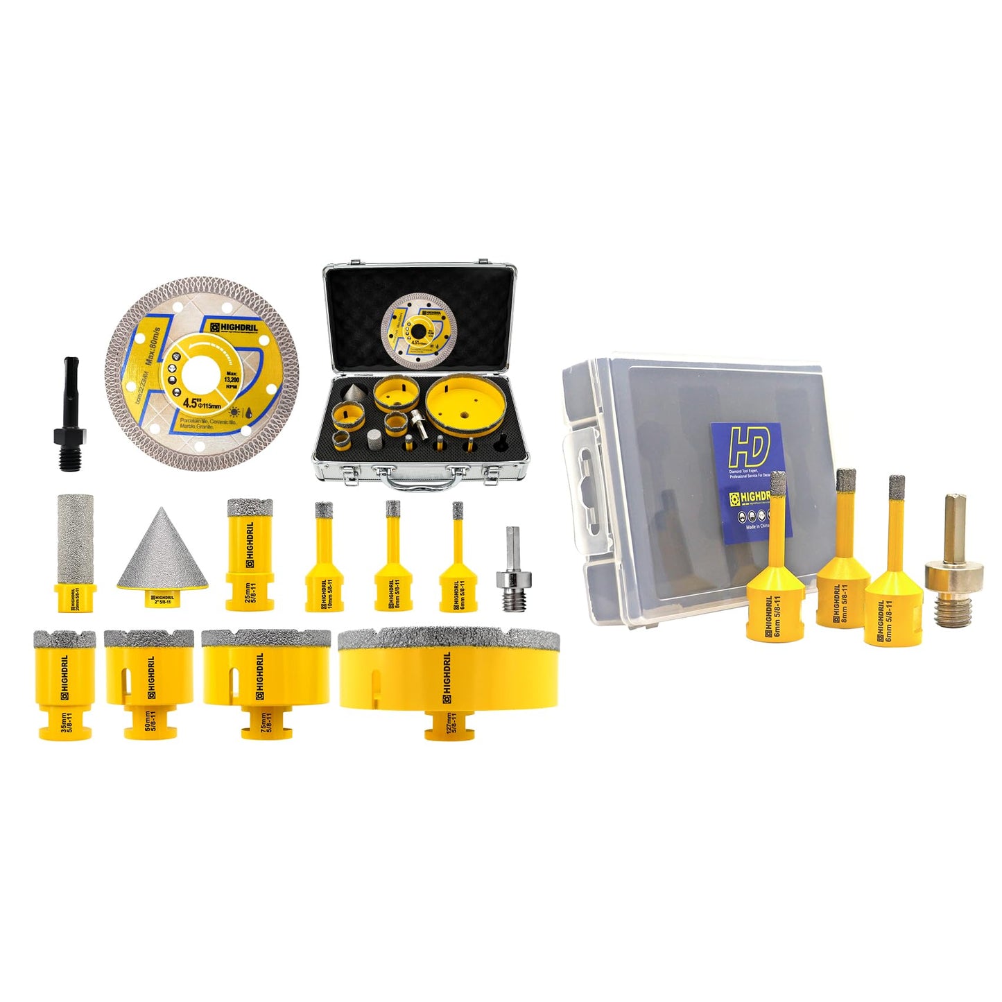 HIGHDRIL 13Pcs Diamond Hole Saw Kit and HIGHDRIL Diamond Drill Bit Set - 4pcs