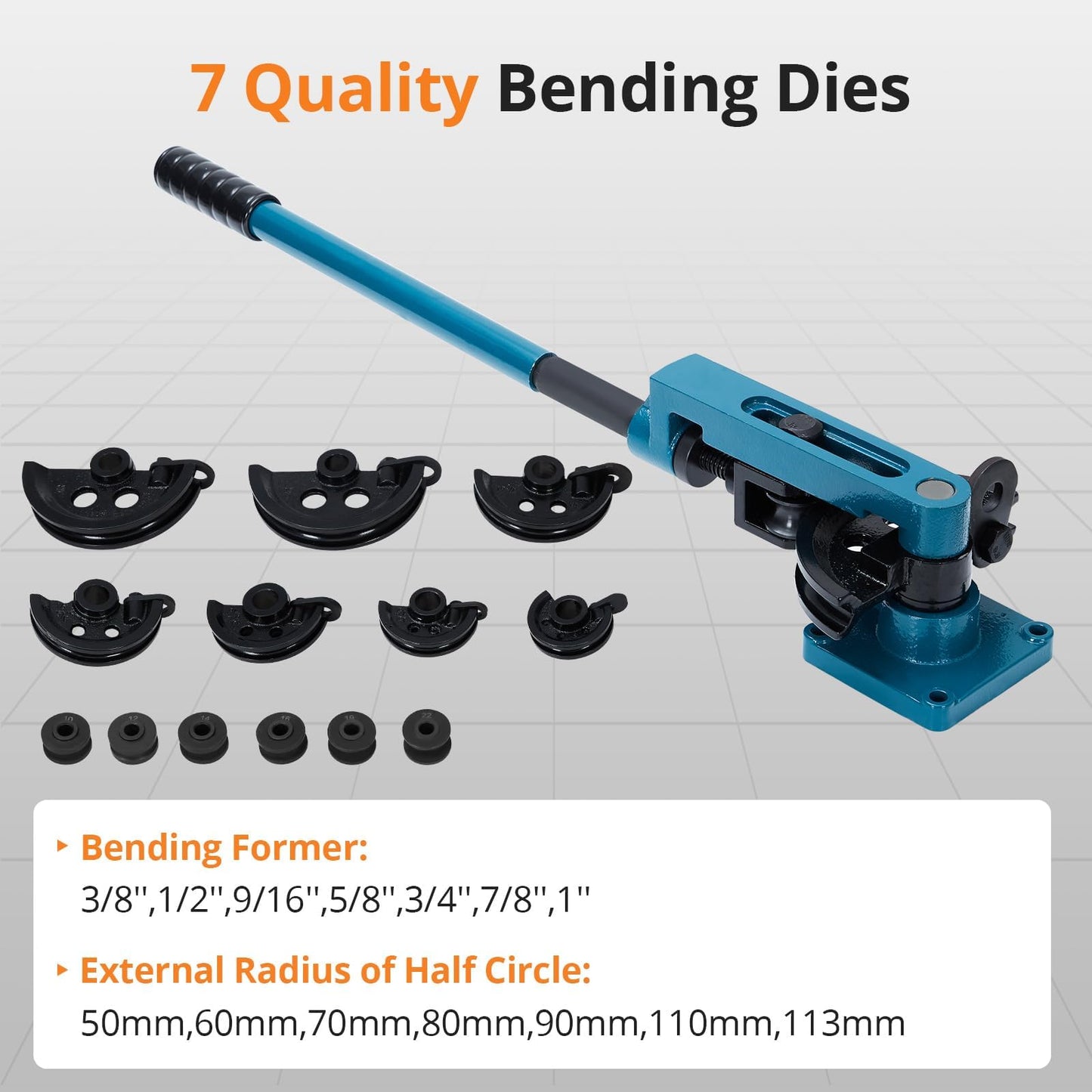 Heavy Duty Steel Metal Tube Bender for Easy and Fast Bending - Tube Cutter and 7 Sturdy Dies Included，Ideal for Repair Shops 3/8" to 1" Manual Tube Bender 0-180° Easy and Fast Bending