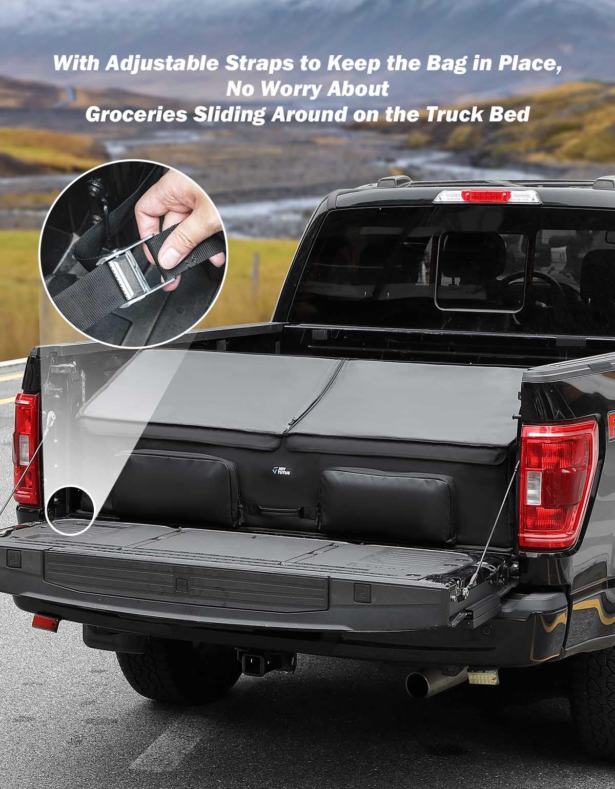 JOYTUTUS Upgrade Full Size Truck Bed Cargo Box Organizer for Pickup, Waterproof Truck Bed Cargo Bag, Storage Organizer Carrier Accessories for Groceries, Golf, Easily Slide in and Out, Easy Access