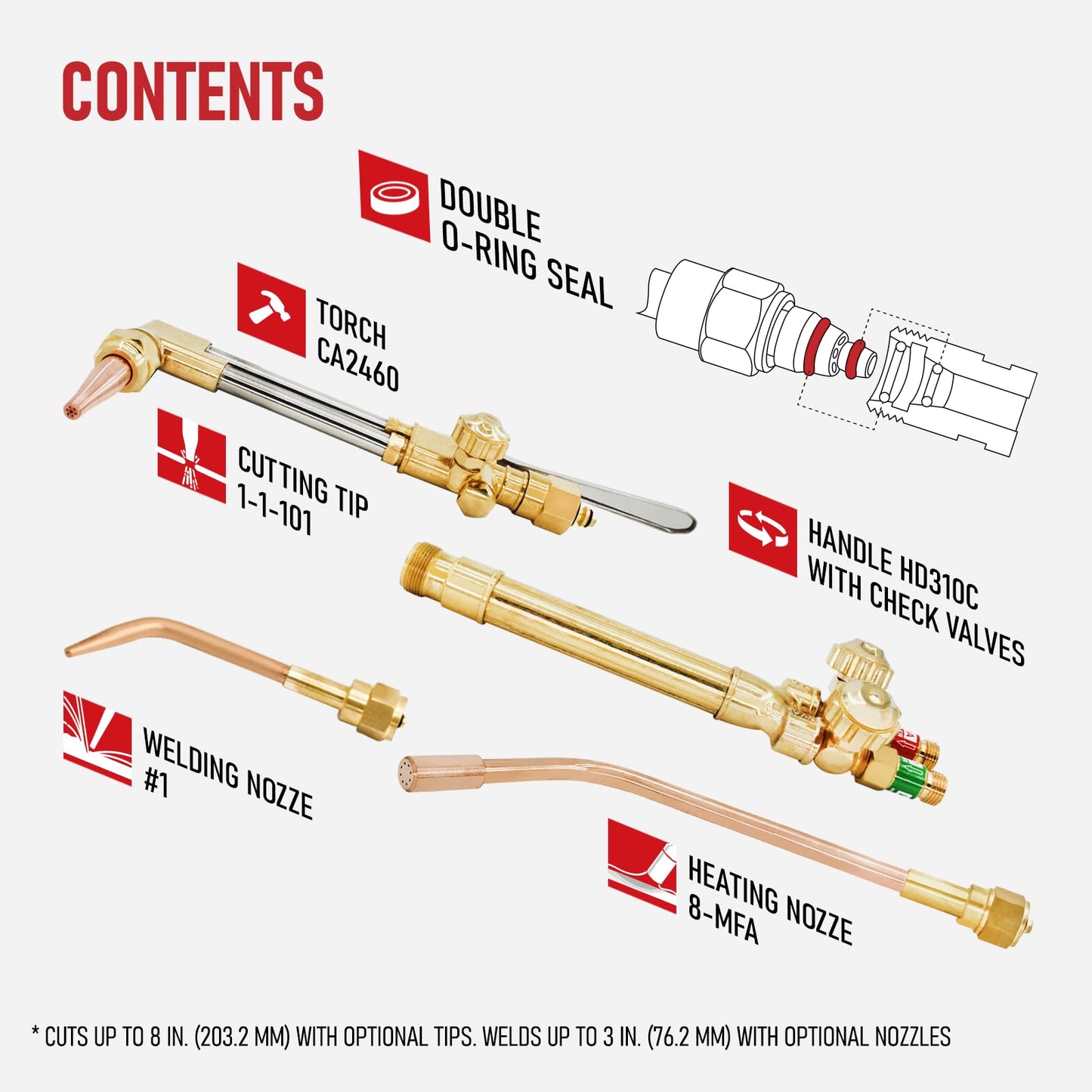 RX WELD Heavy Duty Oxy Acetylene Torch Kit, with CA2460 Cutting Attachment + Cutting Tips + 8-MFA Heating Nozzles + Welding Nozzles