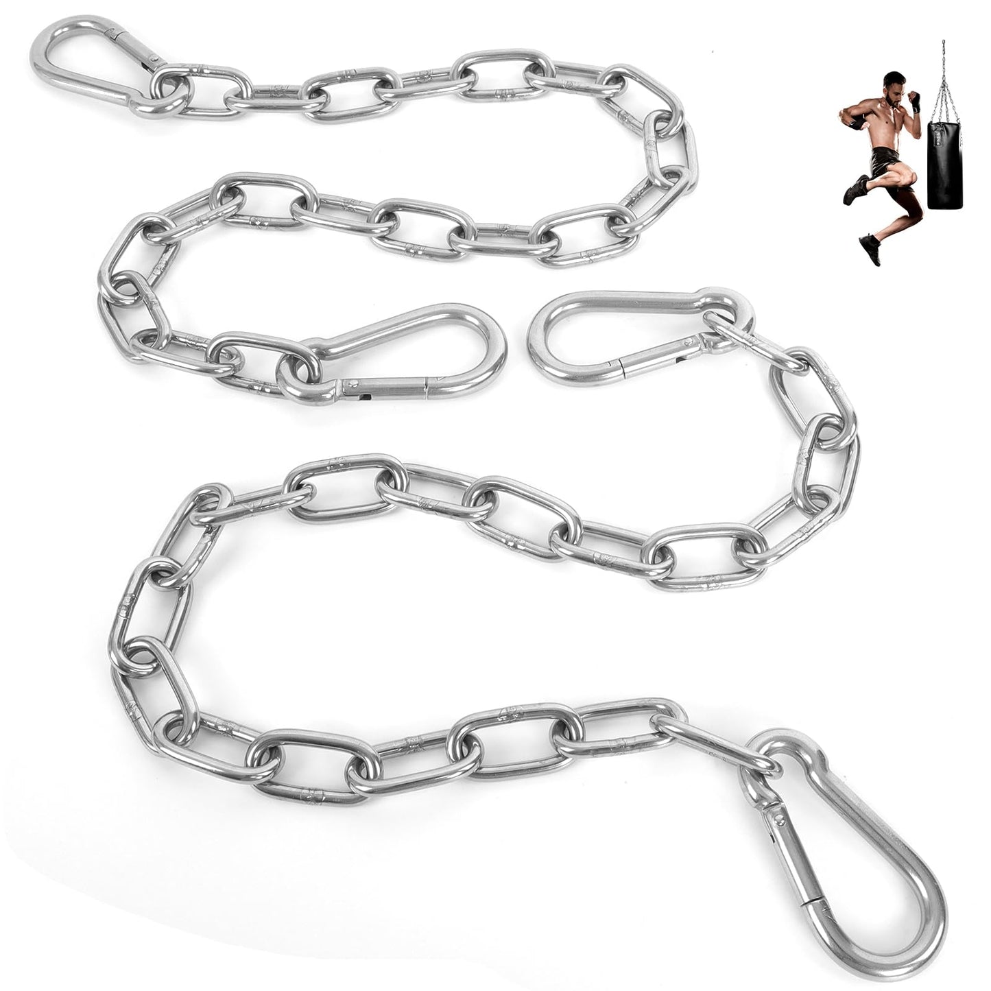 2 Pack 30 Inch Heavy Duty Chains, 1/5 Inch Thick Steel Hanging Chain with Spring Snap, Easy to Install Chain Extender for Punching Boxing Bag, Hammock, Porch Yoga Trapeze Swing, Silver, 440LB