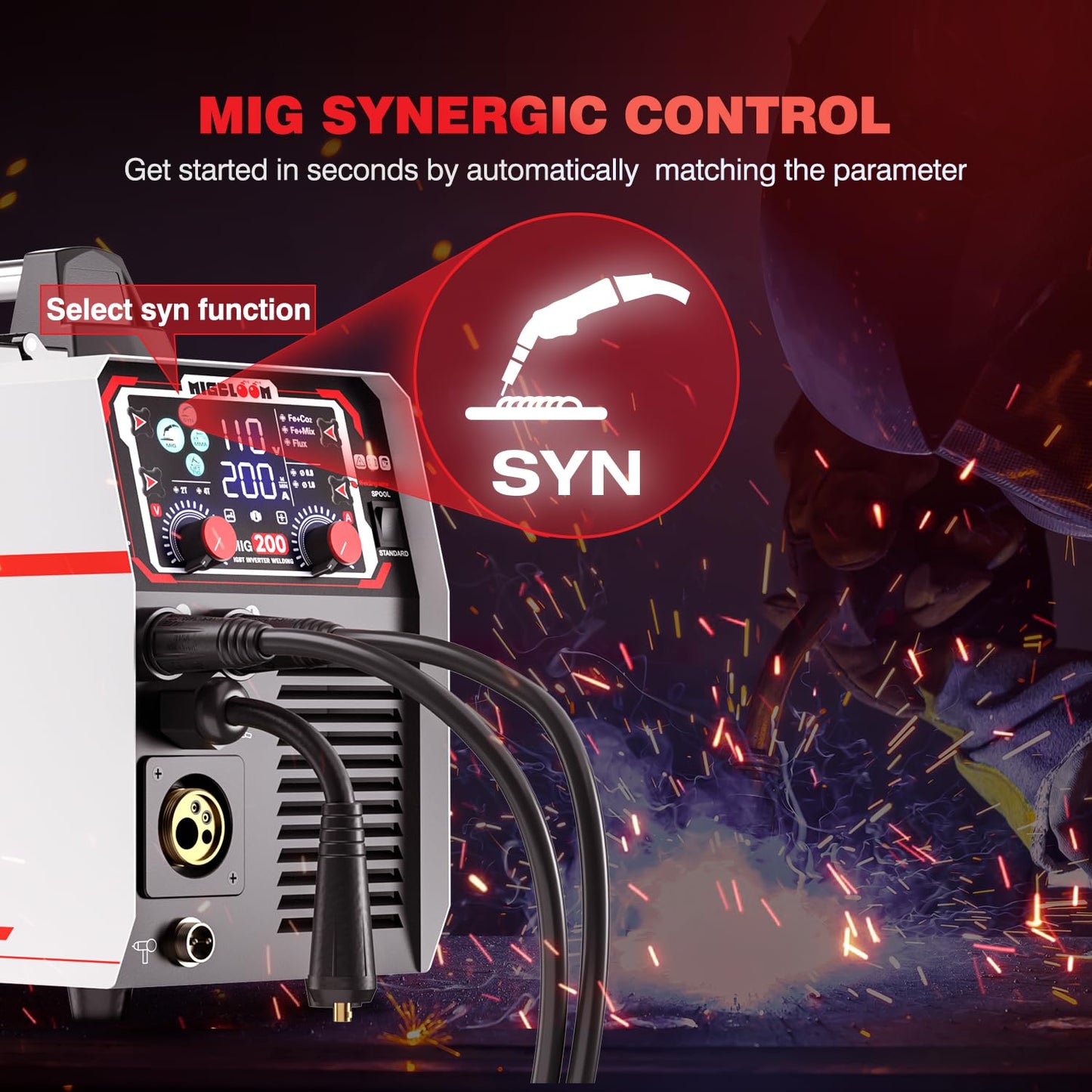 MIGBLOOM 200A Mig Welding Machine 110V/220V 6 in 1 Gas MIG/Gasless Flux Core/Stick/Lift TIG/Spool Gun/Syn Mig Welder Machine Multiprocess IGBT Inverter Welders