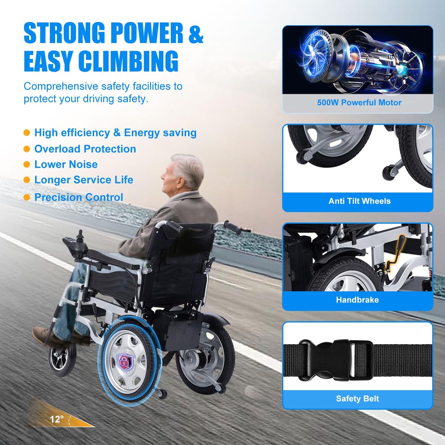 Electric Wheelchairs for Adults, 25 Miles All-Terrain Power Wheelchair Lightweight Foldable Motorized Wheelchair for Seniors, Compact Portable Heavy Duty Wheelchair Support 300 Lbs, Airline Approved