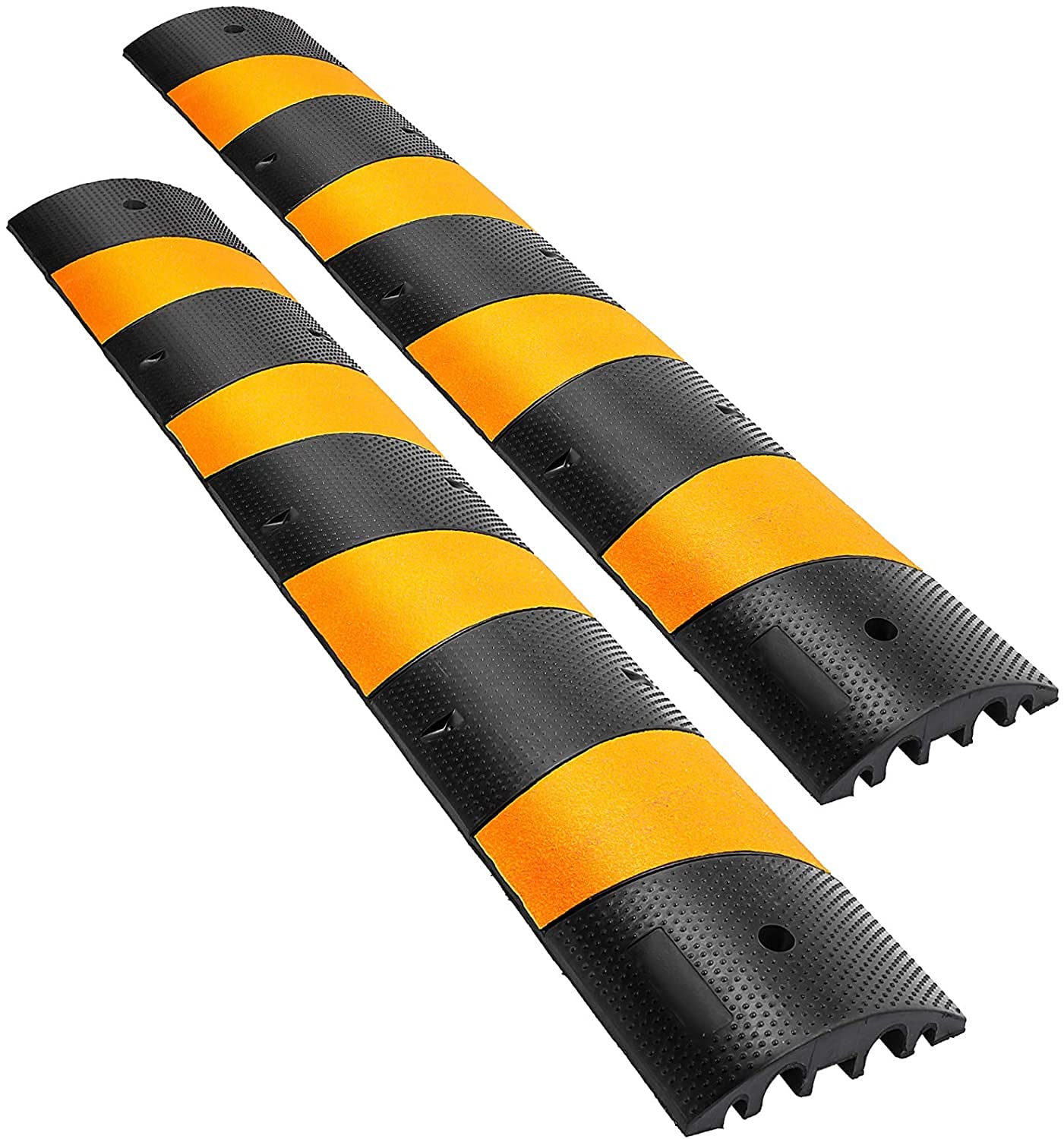 VEVOR 2PCS 6 FT Rubber Speed Bump Driveway, Heavy Duty Cable Floor Cord Protector Cover Ramp,2-Channel Speed Bumps for Road Garage Gravel Roads Asphalt Concrete, 72.4 x 12 x 2.4 Inch