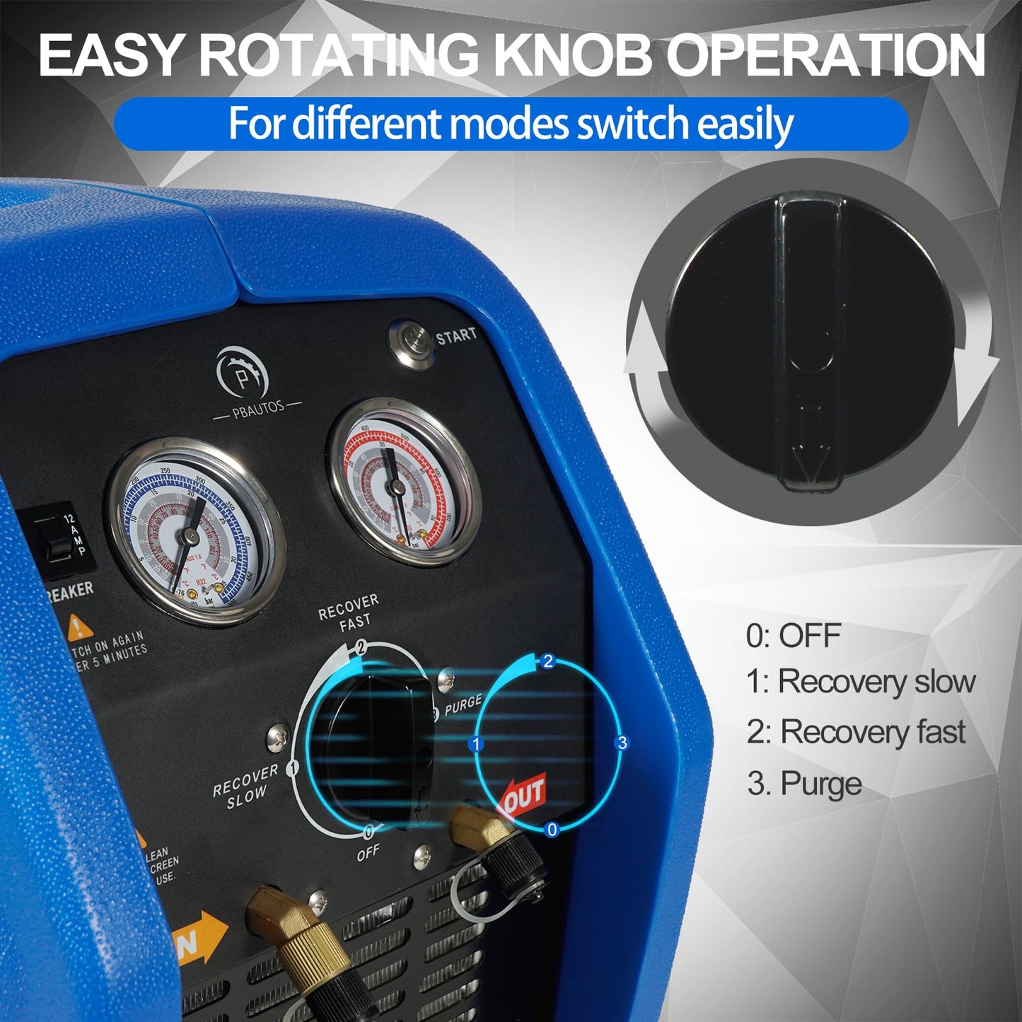 P PBAUTOS 1HP R1234YF R32 Refrigerant Recovery Machine, Oil-Less Dual Cylinder Portable Freon Recycling Unit 110V-120V for Automotive AC & Household HVAC Systems