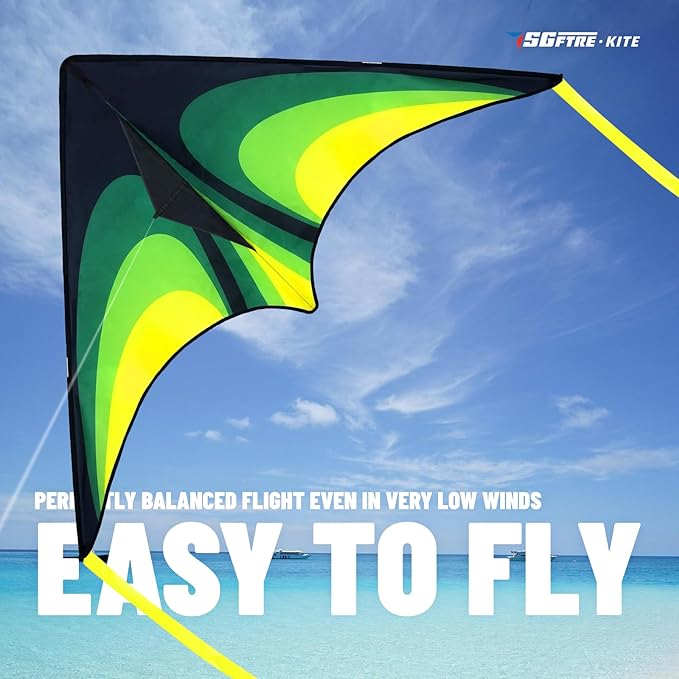 Delta Kite for Kids & Adults，Easy to Fly,Single Line Beach and Park Kite for Family Outdoor Games & Activities (Speed Triancle - Green)