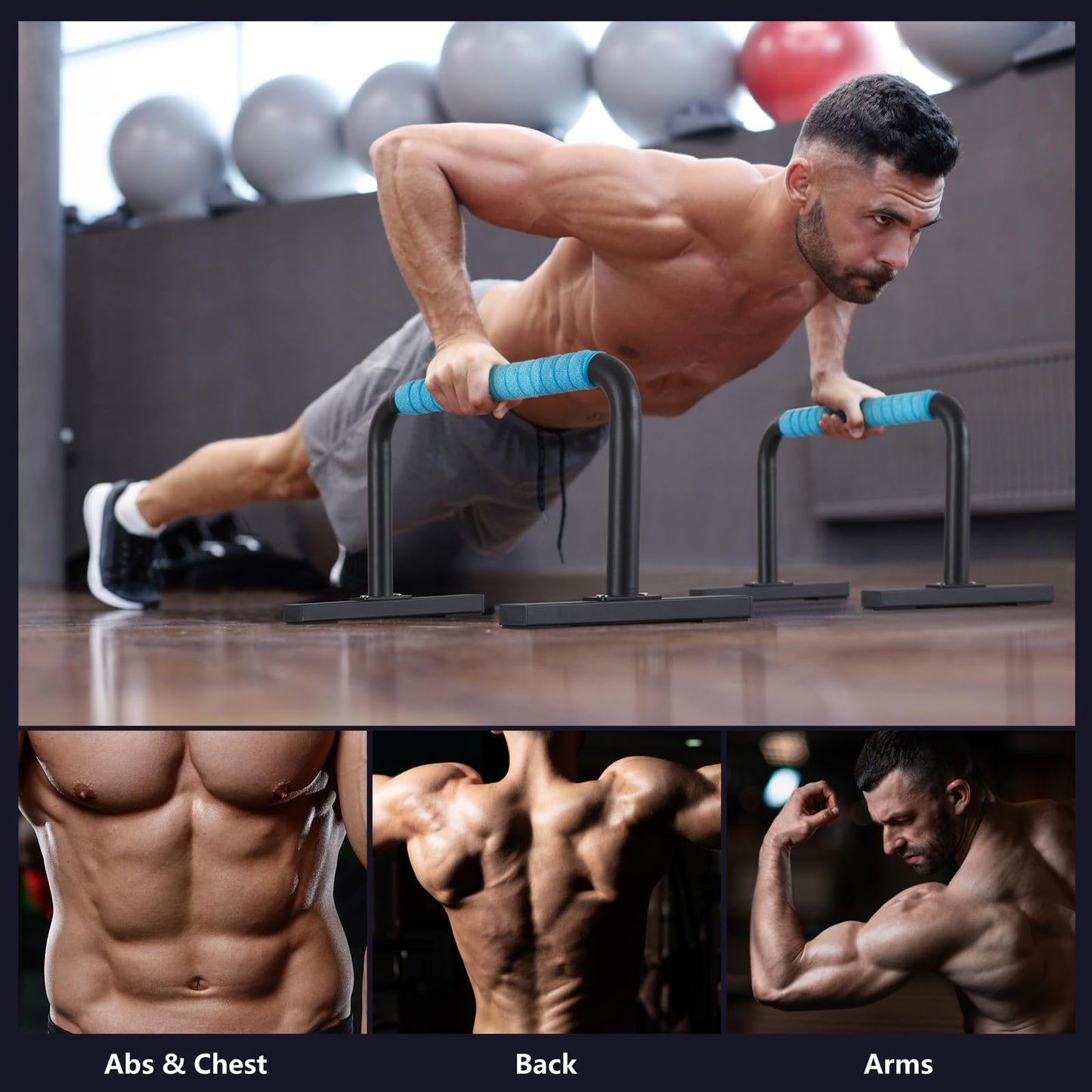 Purife Steel Black Anti-Slip Parallettes Push Up Bars Floor for Men, Strength Training Equipment Gymnastics Calisthenics Bars, Push-up Handles for Home Fitness, Workouts