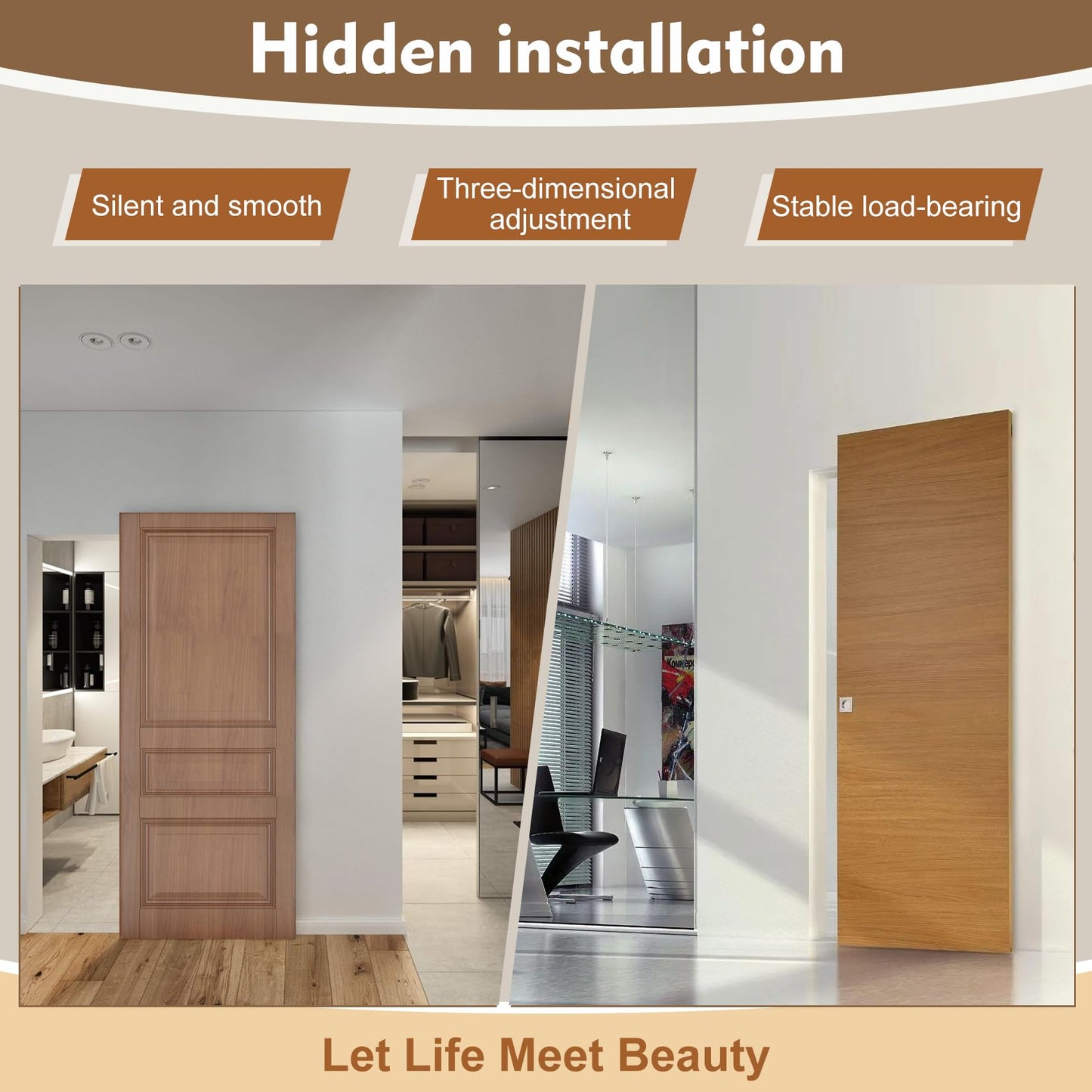Souyou 42" Concealed Sliding Barn Door Hardware Kit with Soft Close Mechanism for 34"-38" Passage Opening, Hidden Sliding Door Hardware, Floating Wall Mounted (NO Door)