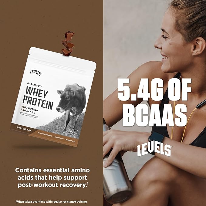 Levels Grass Fed Whey Protein Powder, No Artificials, 24G of Protein, Double Chocolate, 1LB