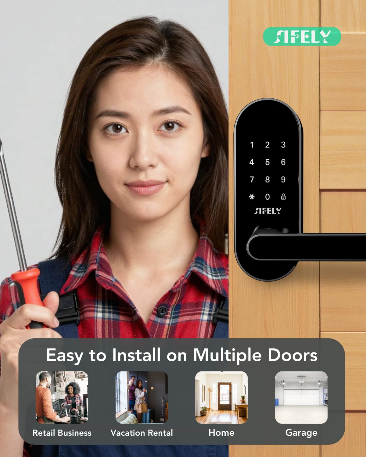 Keyless Entry Keypad Smart Door Lock with Handle & Knob – Digital Deadbolt for Front, Bedroom, Office & Interior Doors, App Control for Airbnb, Guests & Kids, Easy DIY Install (No Fingerprint)